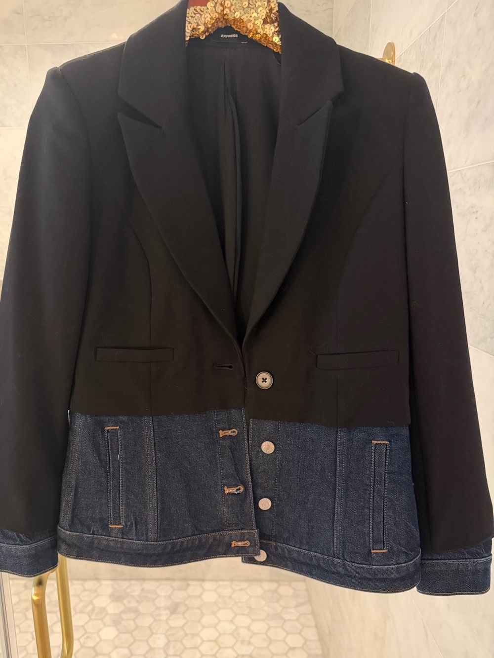 Combo Black Blazer with Denim Jacket Layer